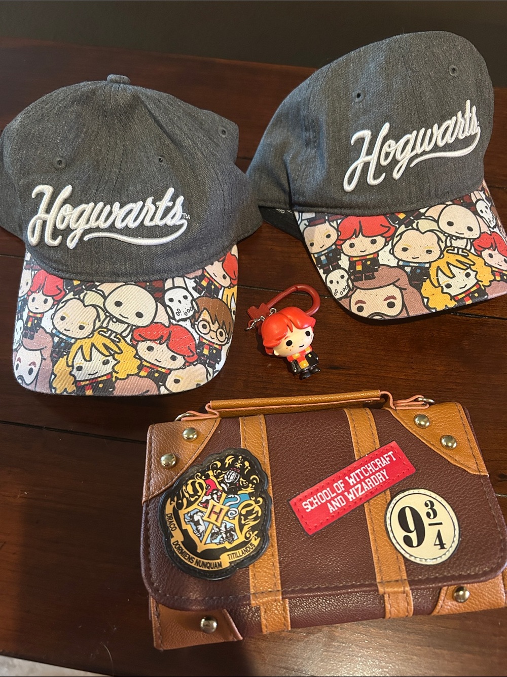 Harry Potter haul Grey Baseball Cap , key chain, and wallet/crossbody